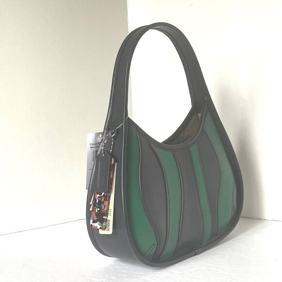 Coach Ergo Wavy Stripe Upcrafted Green Leather 90s Bag CQ004 Blue - Picture 3 of 10